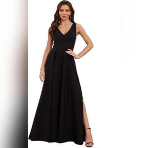 NWT MIQILADUNA Elegant V Neck Long Maxi Formal Dress, XS (0-4)